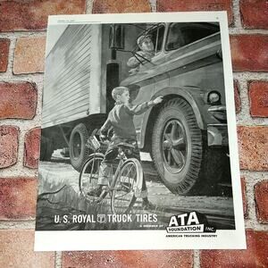 1961 US Royal Truck Tires ATA Foundation Boy Bike Directions - Vtg B&W PRINT AD‎